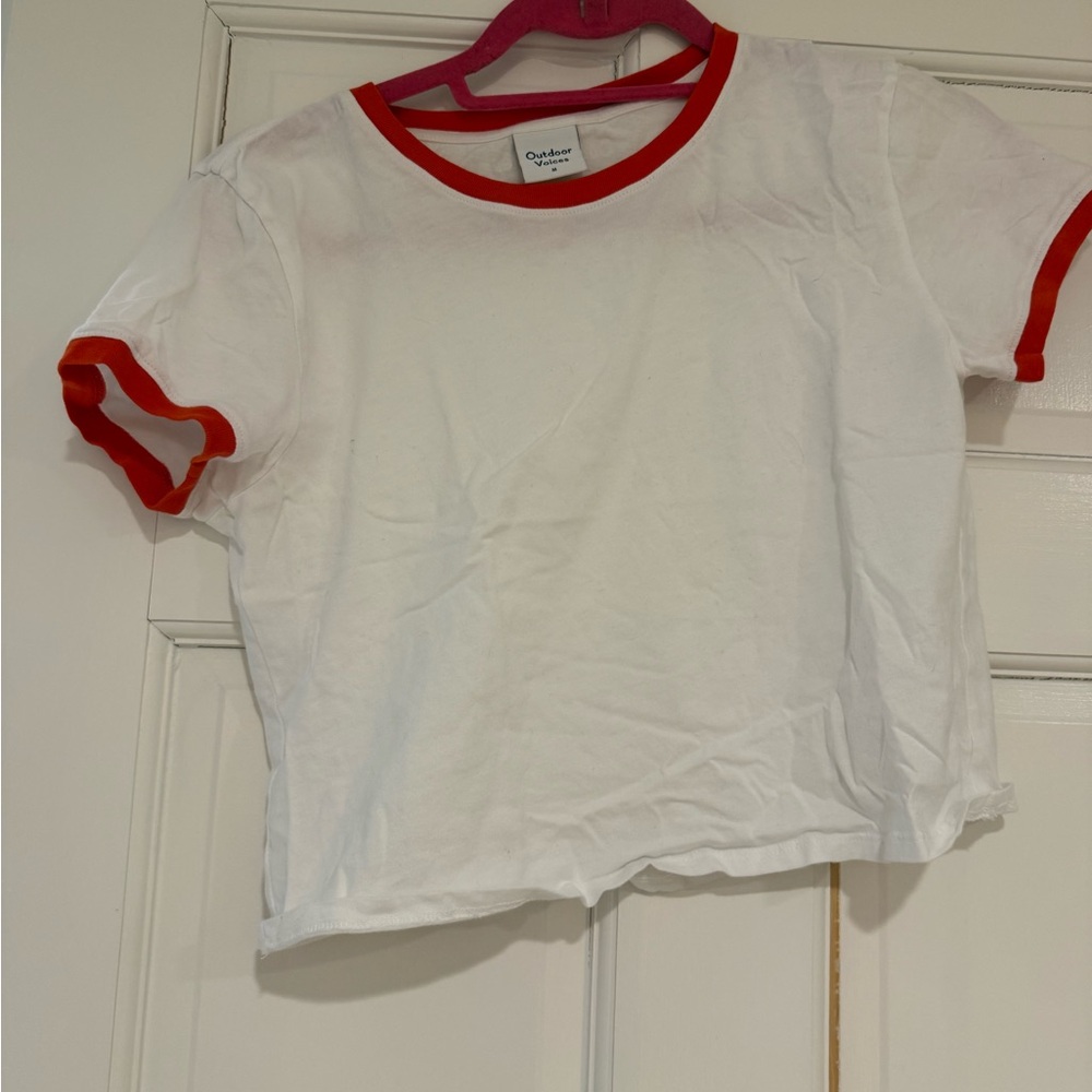 Outdoor Voices red and white ringer tee